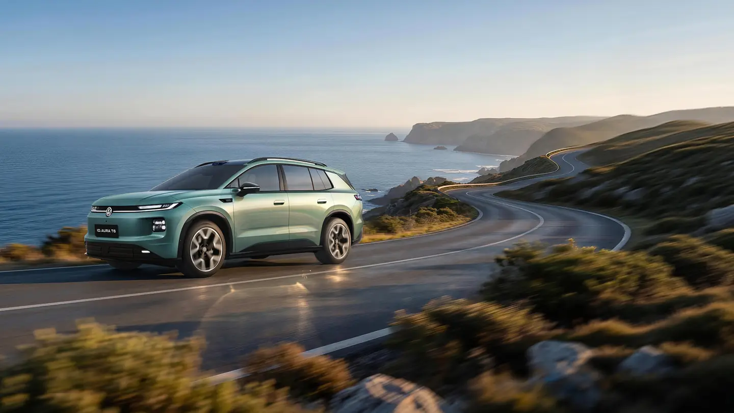 ID. AURA T6 on a coastal road
