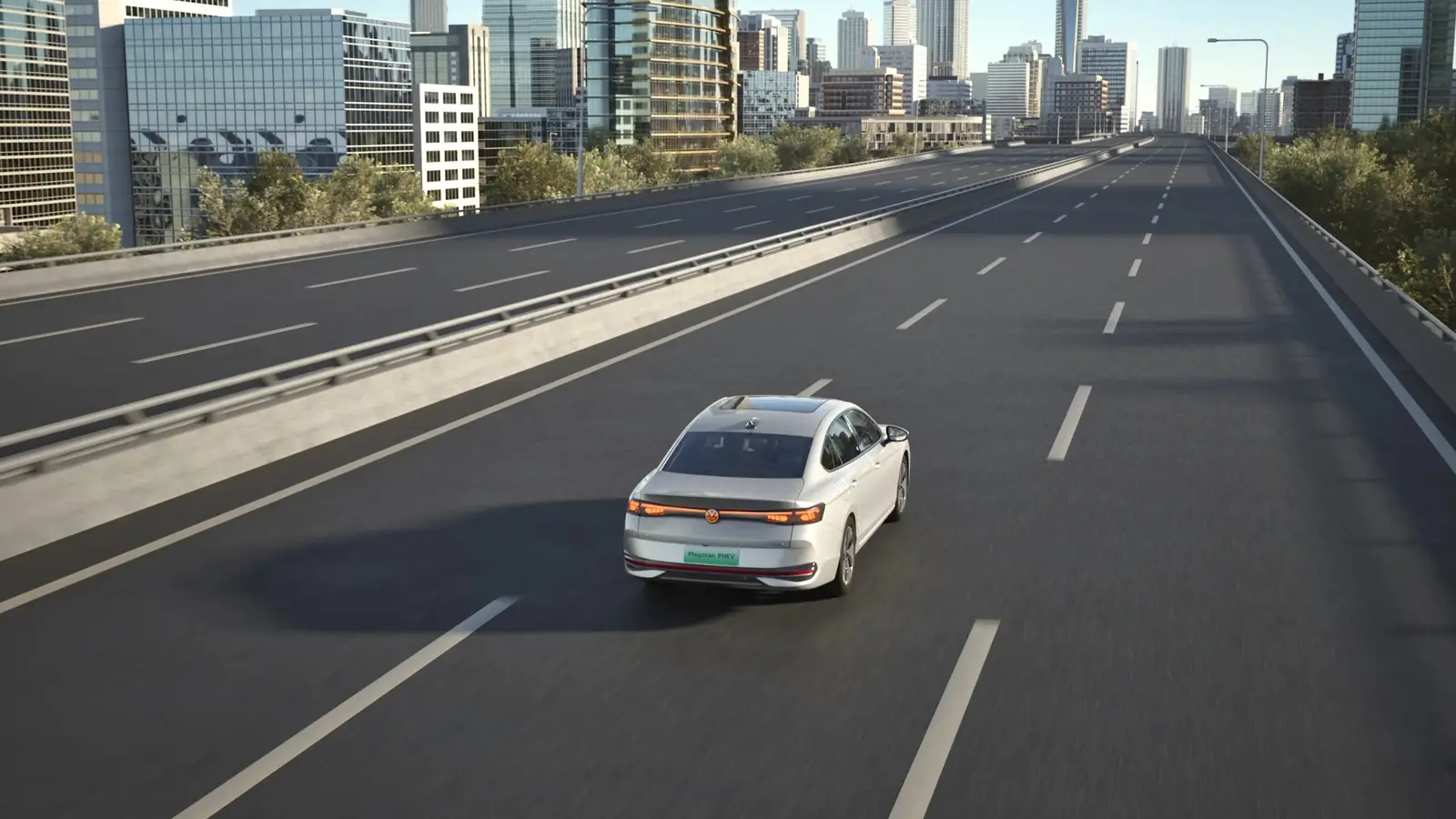 Magotan PHEV driving on a city highway